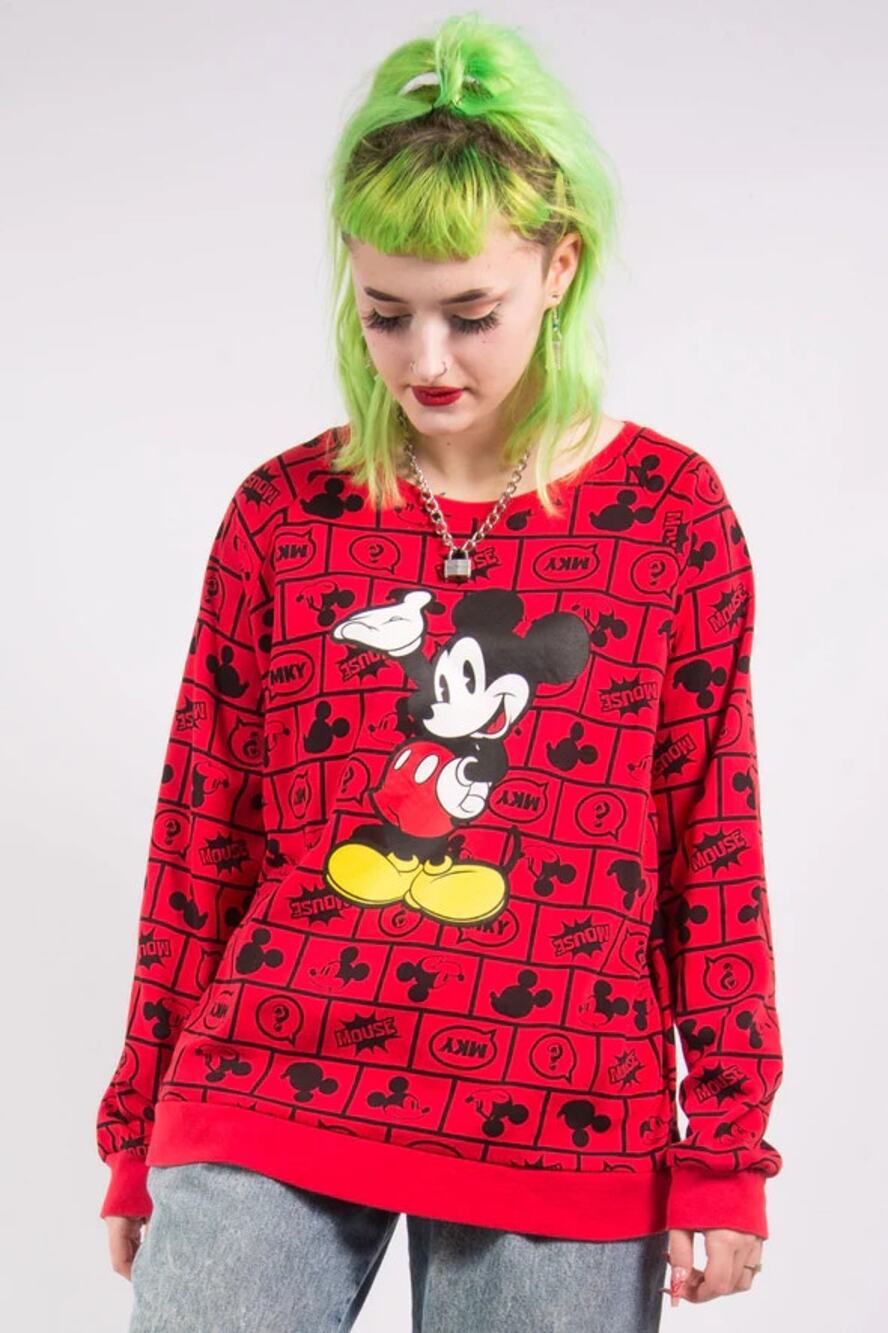 Disney Mickey Mouse Jr's Black Red Sweatshirt XXL 2XL Thought Bubbles Y2K